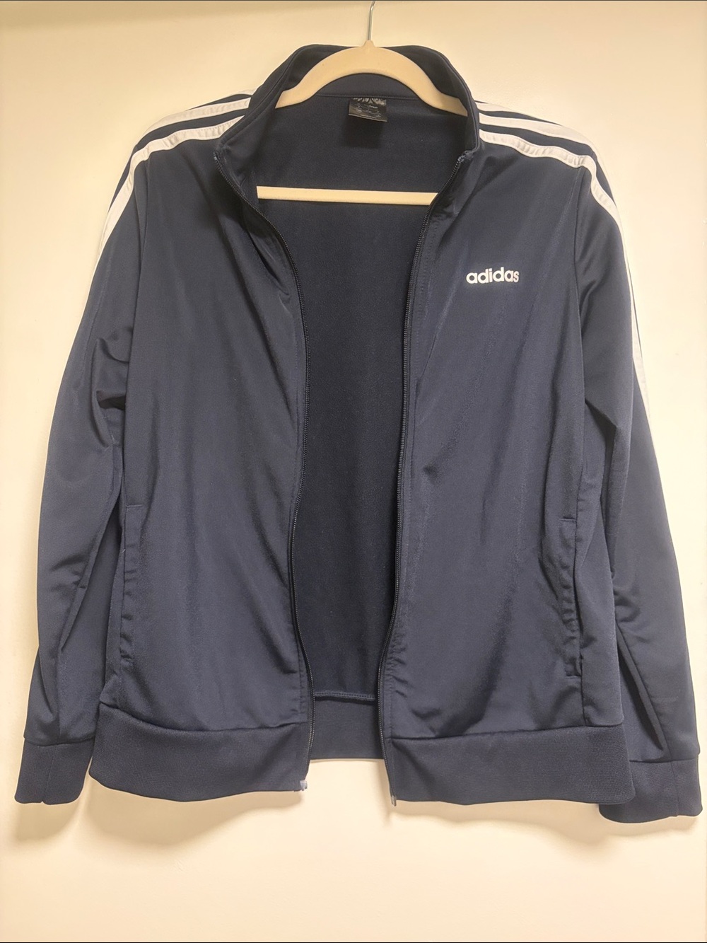 adidas Navy and White Three-Stripe Track Jacket - no zipper